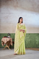 Pastel Lime Green Banarasi Silk Saree with Golden Zari Weaving