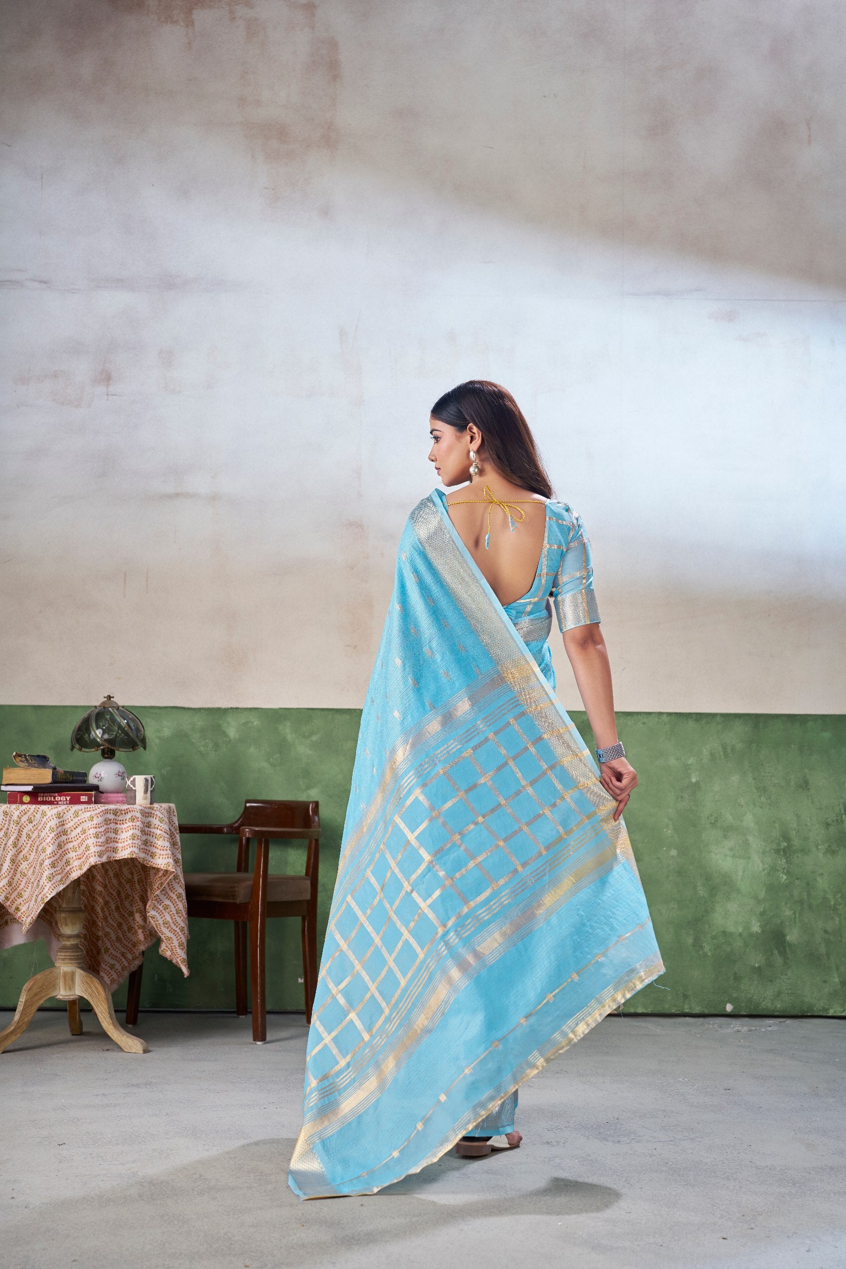 Aqua Blue Banarasi Silk Saree with Silver Zari Weaving