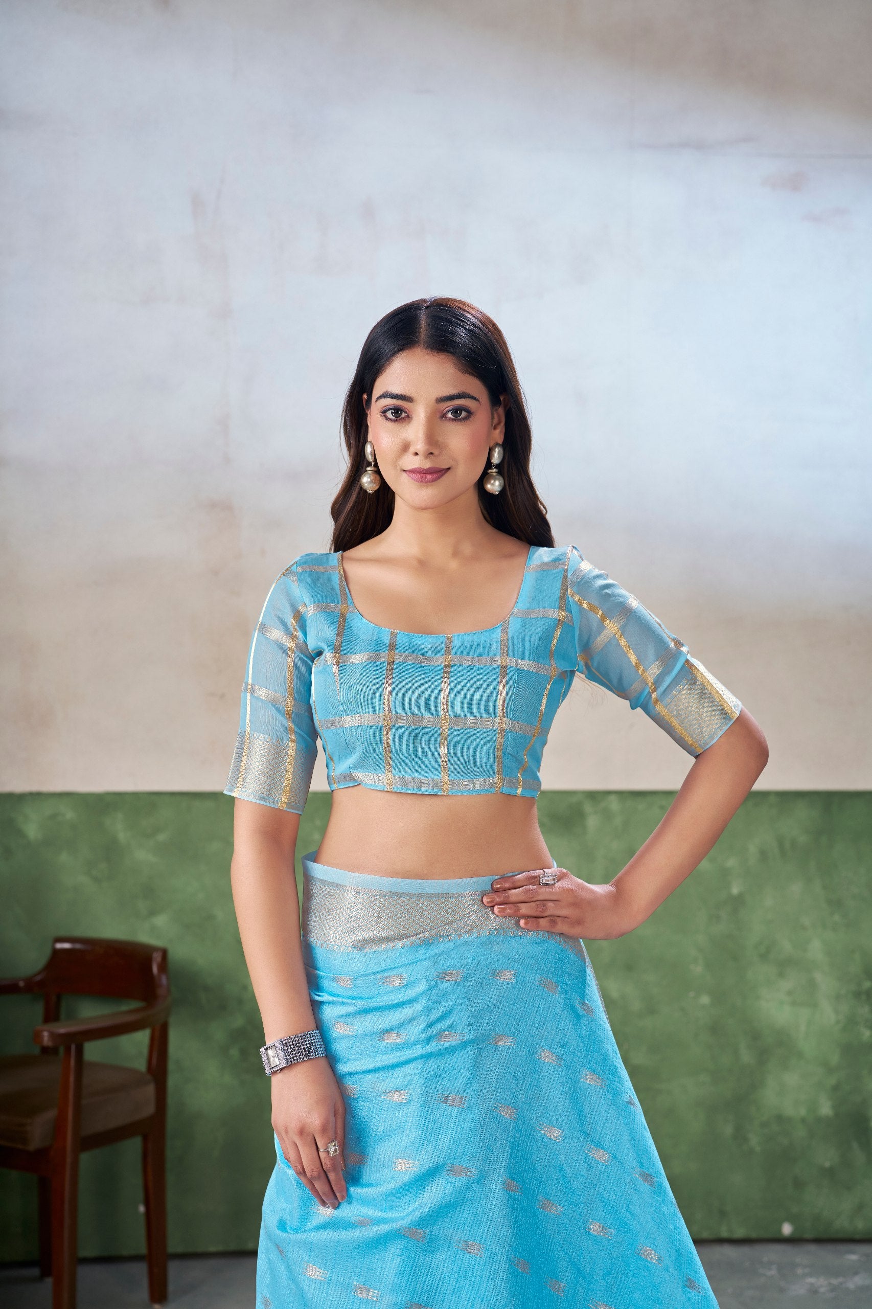 Aqua Blue Banarasi Silk Saree with Silver Zari Weaving