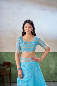 Aqua Blue Banarasi Silk Saree with Silver Zari Weaving