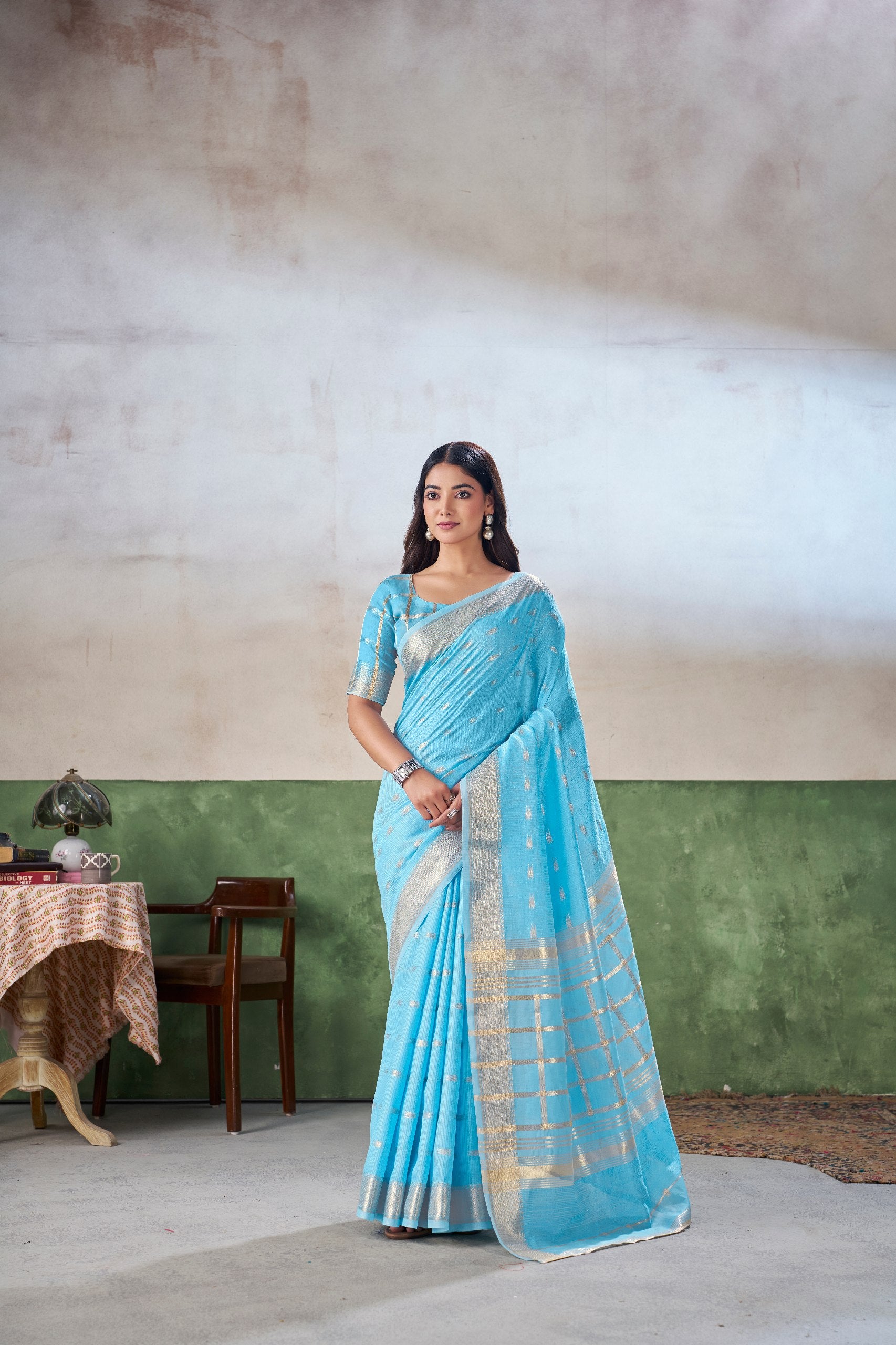Aqua Blue Banarasi Silk Saree with Silver Zari Weaving