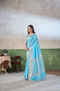 Aqua Blue Banarasi Silk Saree with Silver Zari Weaving