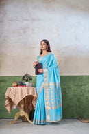 Aqua Blue Banarasi Silk Saree with Silver Zari Weaving