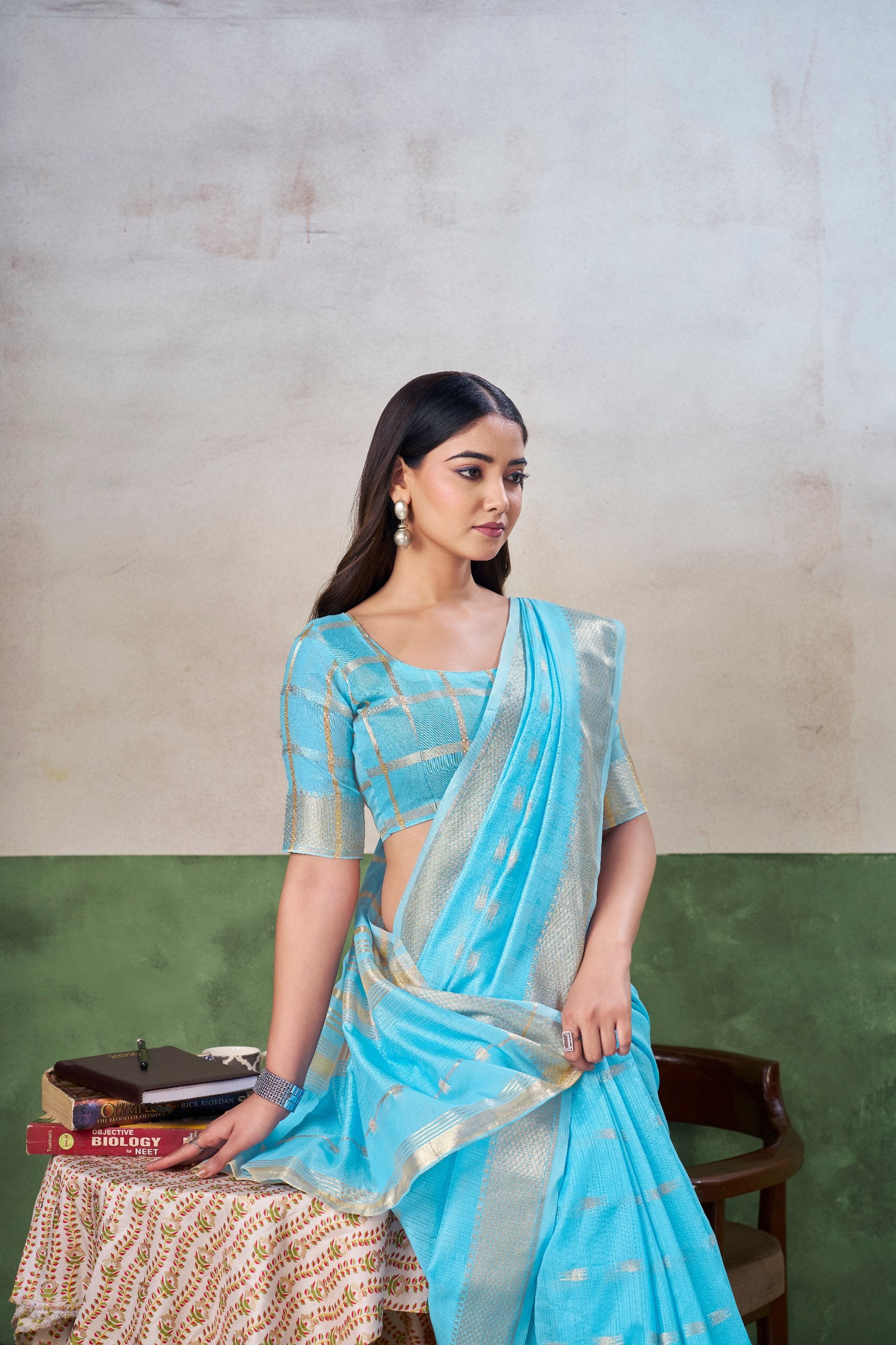 Aqua Blue Banarasi Silk Saree with Silver Zari Weaving