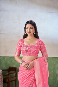 Candy Pink Banarasi Silk Saree with Golden Zari Weaving
