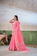 Candy Pink Banarasi Silk Saree with Golden Zari Weaving