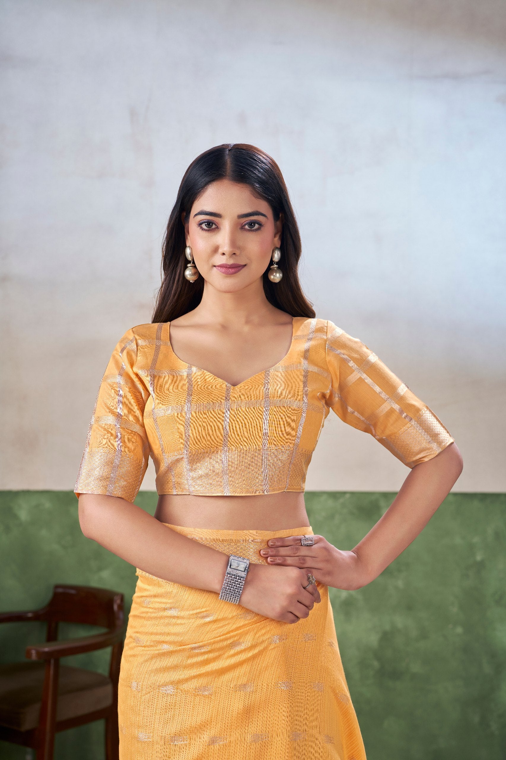 Sunshine Yellow Banarasi Silk Saree with Golden Zari Weaving