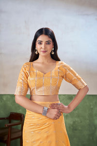 Sunshine Yellow Banarasi Silk Saree with Golden Zari Weaving