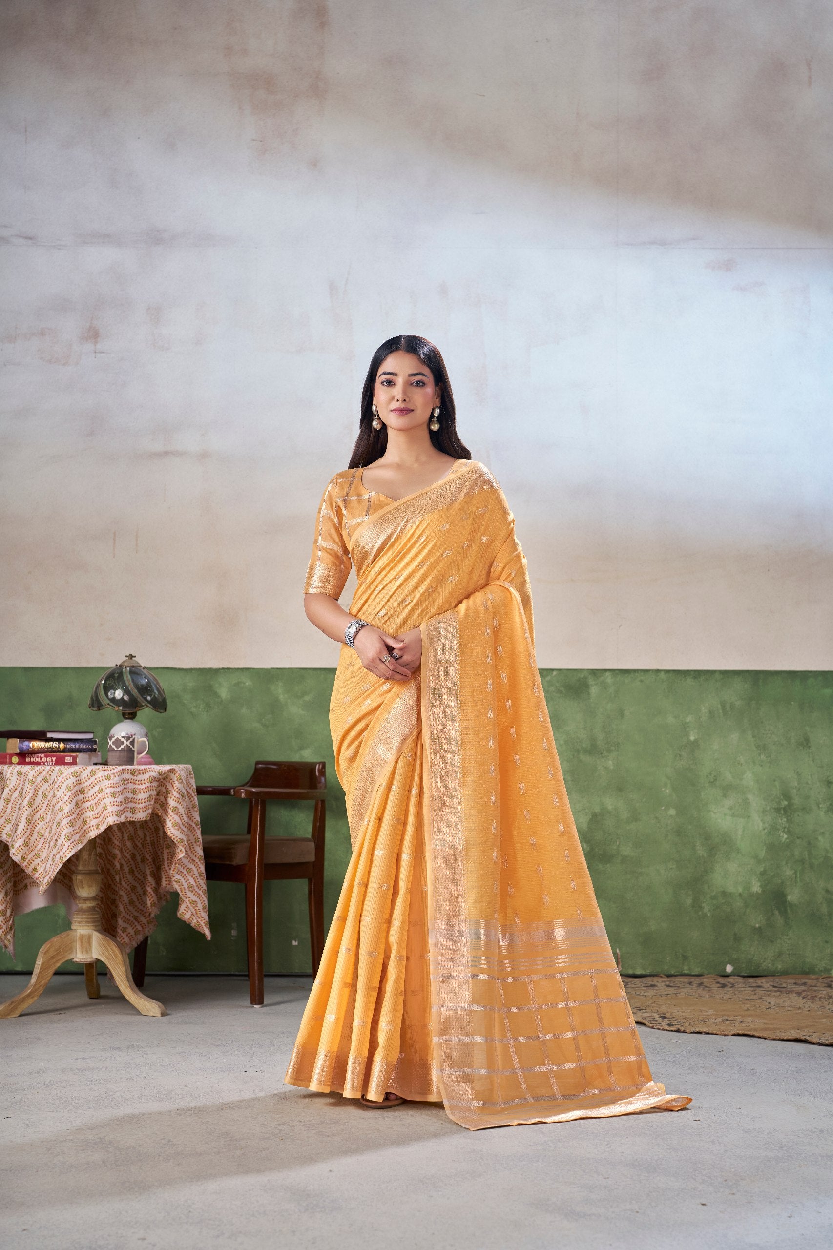 Sunshine Yellow Banarasi Silk Saree with Golden Zari Weaving