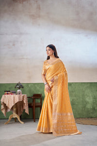 Sunshine Yellow Banarasi Silk Saree with Golden Zari Weaving