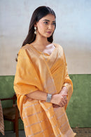 Sunshine Yellow Banarasi Silk Saree with Golden Zari Weaving