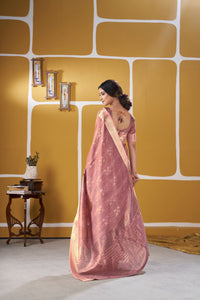 Dusty Rose Banarasi Silk Saree with Golden Zari Weaving