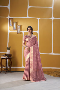 Dusty Rose Banarasi Silk Saree with Golden Zari Weaving