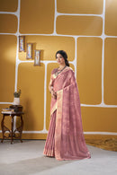 Dusty Rose Banarasi Silk Saree with Golden Zari Weaving