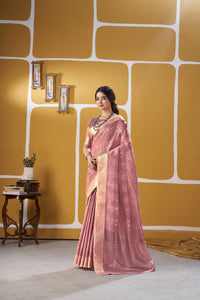 Dusty Rose Banarasi Silk Saree with Golden Zari Weaving