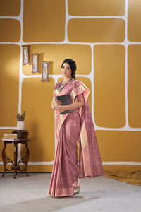 Dusty Rose Banarasi Silk Saree with Golden Zari Weaving