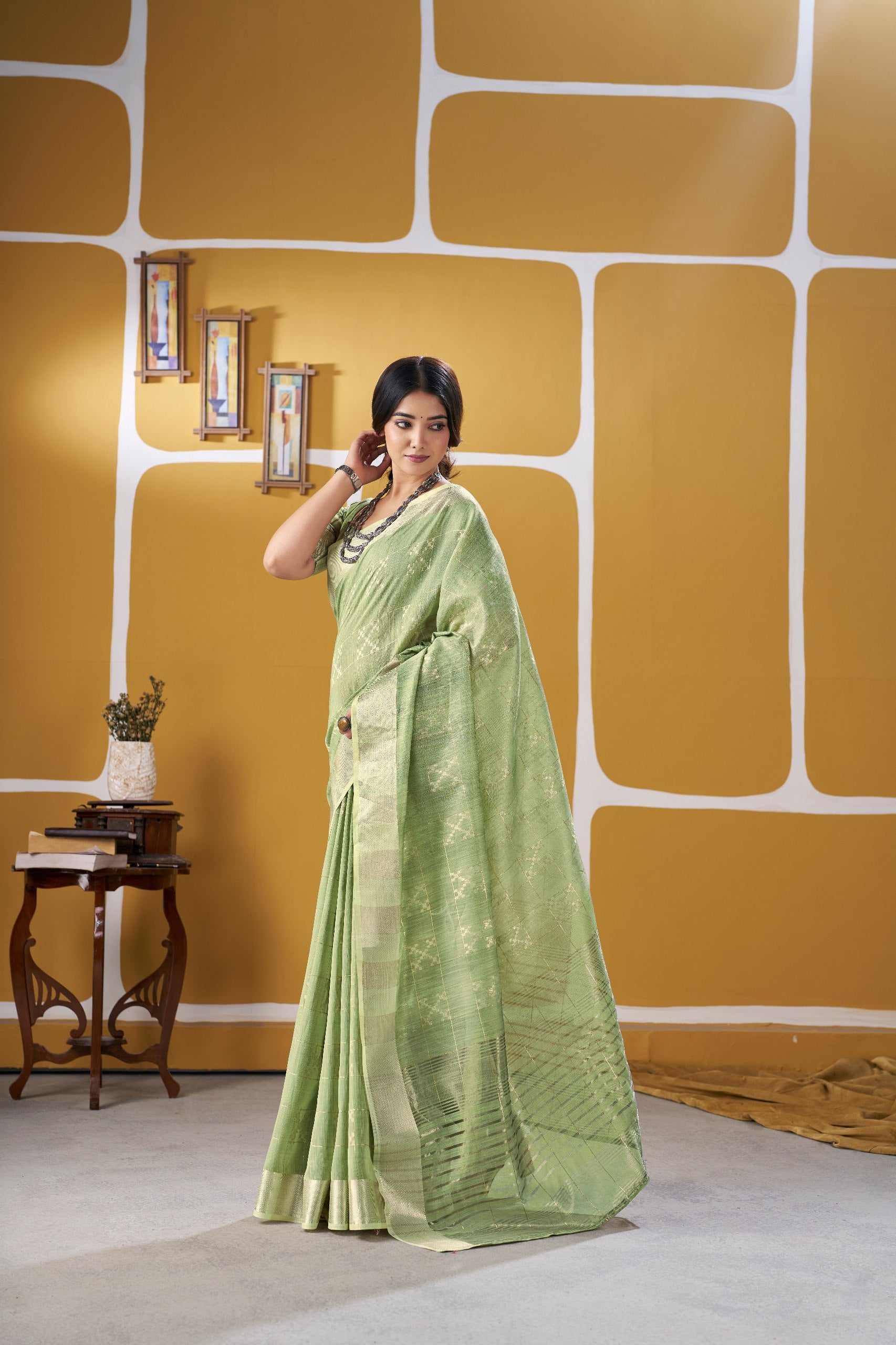 Pastel Pistachio Green Banarasi Silk Saree with Silver Zari Weaving
