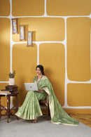 Pastel Pistachio Green Banarasi Silk Saree with Silver Zari Weaving