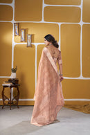 Blush Rose Gold Banarasi Silk Saree with Metallic Zari Weaving