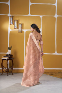Blush Rose Gold Banarasi Silk Saree with Metallic Zari Weaving