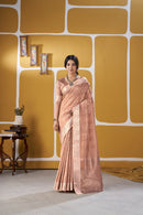 Blush Rose Gold Banarasi Silk Saree with Metallic Zari Weaving