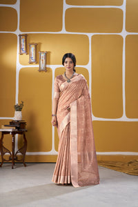 Blush Rose Gold Banarasi Silk Saree with Metallic Zari Weaving