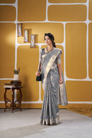 Smoky Grey Banarasi Silk Saree with Silver Zari Weaving