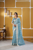 Sky Blue Banarasi Silk Saree with Silver Zari Weaving