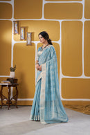Sky Blue Banarasi Silk Saree with Silver Zari Weaving