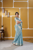 Sky Blue Banarasi Silk Saree with Silver Zari Weaving