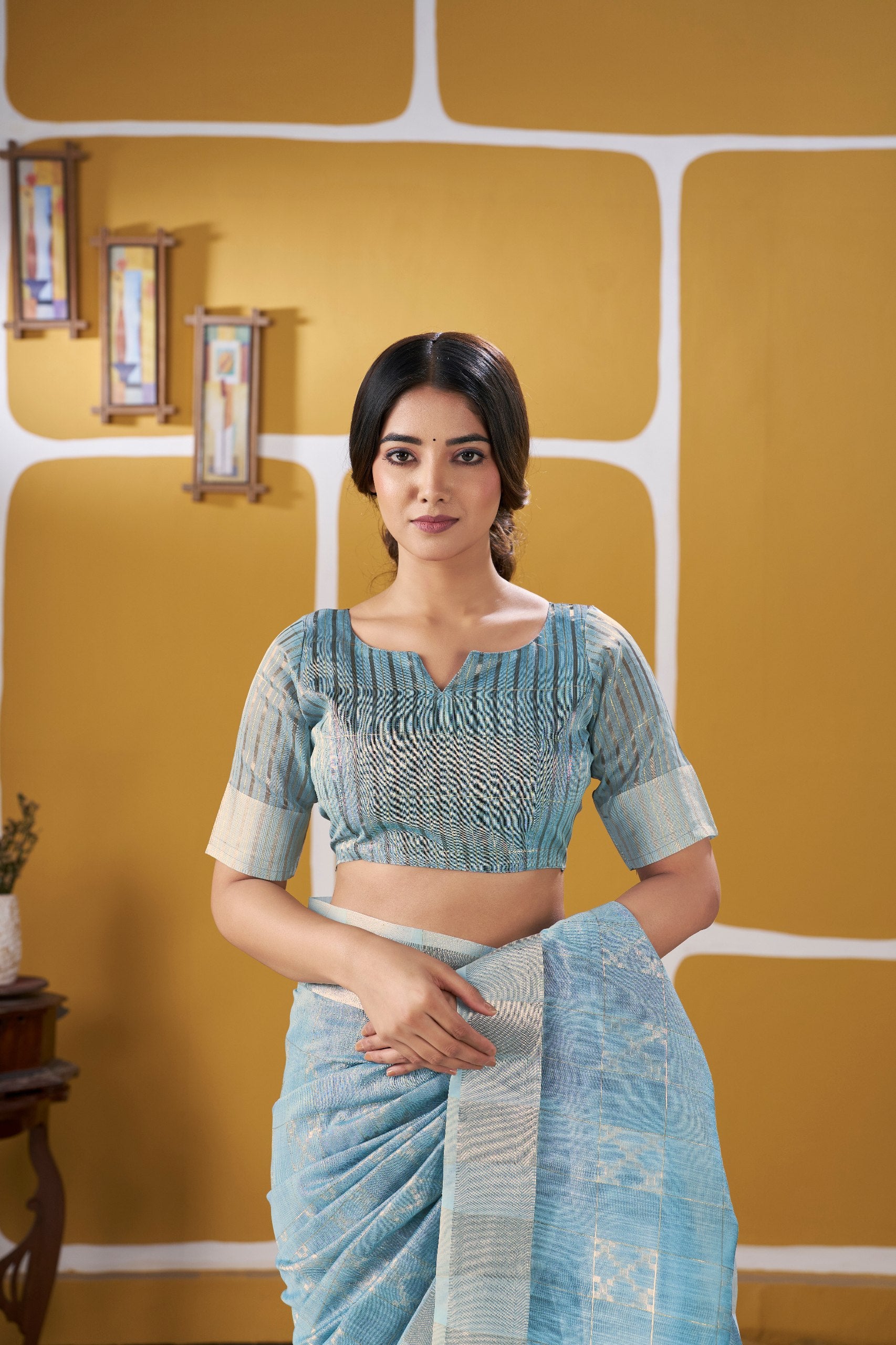 Sky Blue Banarasi Silk Saree with Silver Zari Weaving