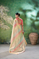 Blush Pink Pastel Banarasi Silk Saree with Golden Zari Elegance