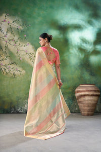 Blush Pink Pastel Banarasi Silk Saree with Golden Zari Elegance