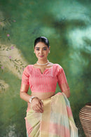 Blush Pink Pastel Banarasi Silk Saree with Golden Zari Elegance