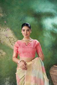 Blush Pink Pastel Banarasi Silk Saree with Golden Zari Elegance