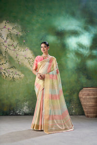 Blush Pink Pastel Banarasi Silk Saree with Golden Zari Elegance