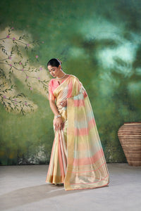 Blush Pink Pastel Banarasi Silk Saree with Golden Zari Elegance