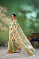 Mint Green Banarasi Silk Saree with Pastel Golden Zari Weaving
