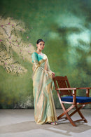 Mint Green Banarasi Silk Saree with Pastel Golden Zari Weaving