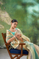 Mint Green Banarasi Silk Saree with Pastel Golden Zari Weaving