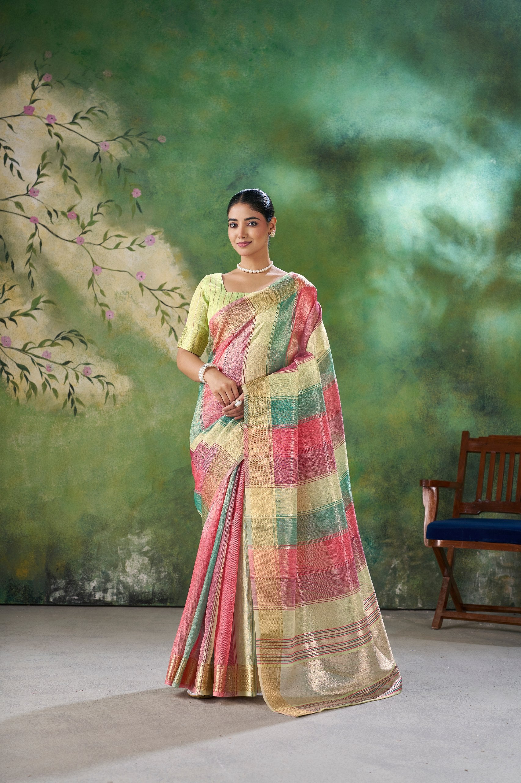 Rose Pink Pastel Banarasi Silk Saree with Multicolor Zari Weaving