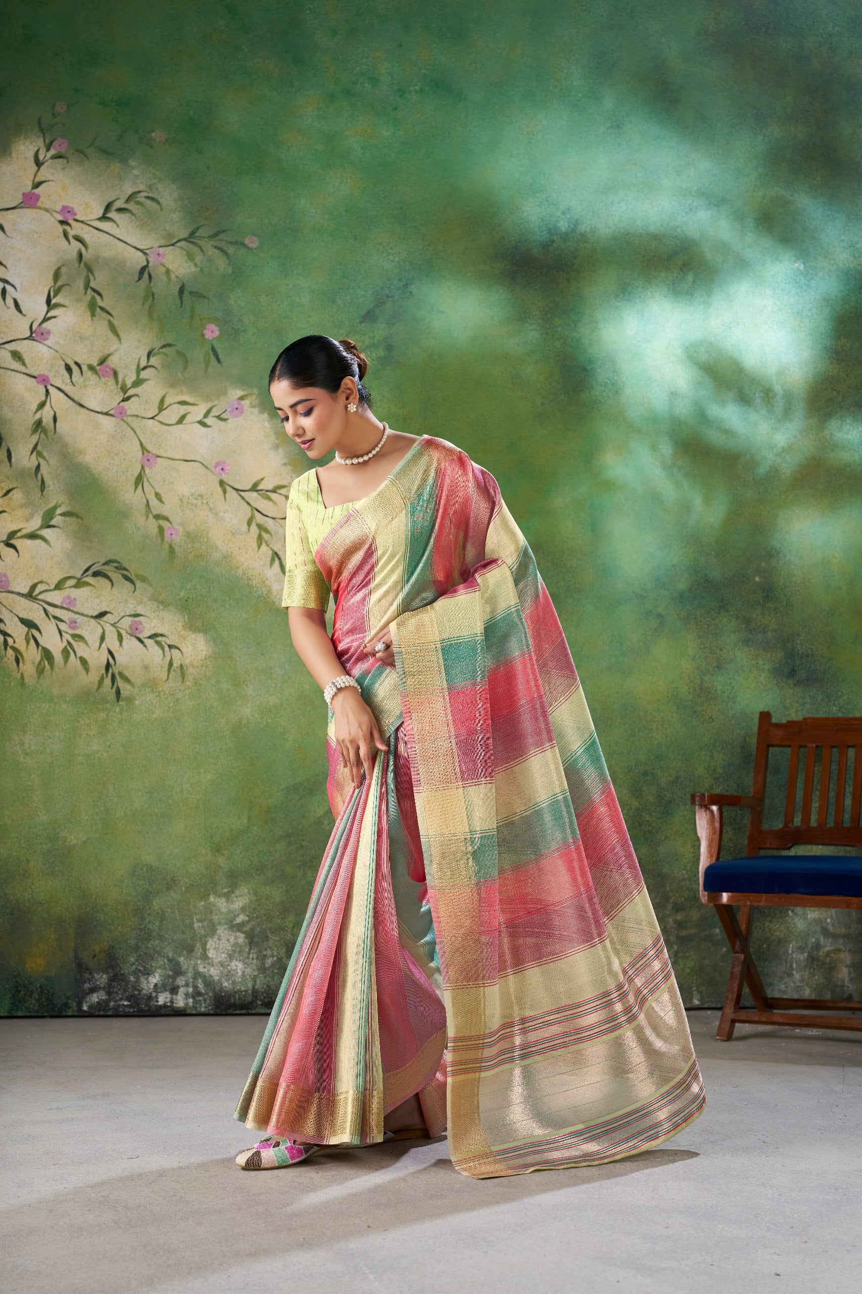 Rose Pink Pastel Banarasi Silk Saree with Multicolor Zari Weaving