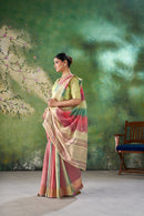 Rose Pink Pastel Banarasi Silk Saree with Multicolor Zari Weaving