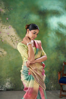 Rose Pink Pastel Banarasi Silk Saree with Multicolor Zari Weaving