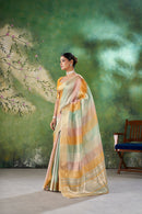 Mint Pastel Banarasi Silk Saree with Golden Zari Stripes