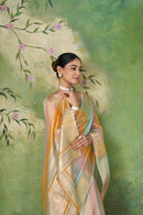 Mint Pastel Banarasi Silk Saree with Golden Zari Stripes
