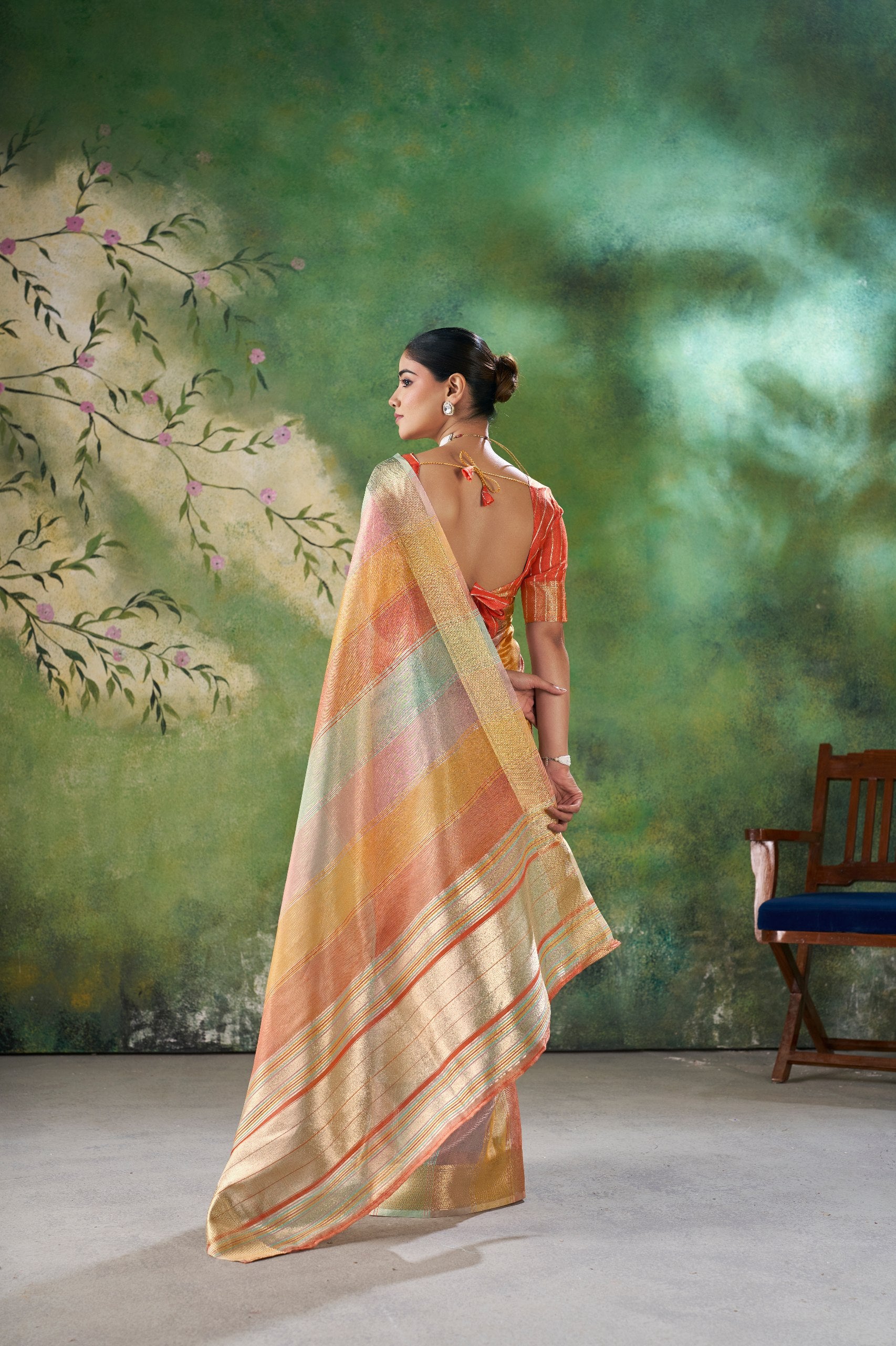 Pastel Multicolor Banarasi Silk Saree with Rich Golden Zari Weaving