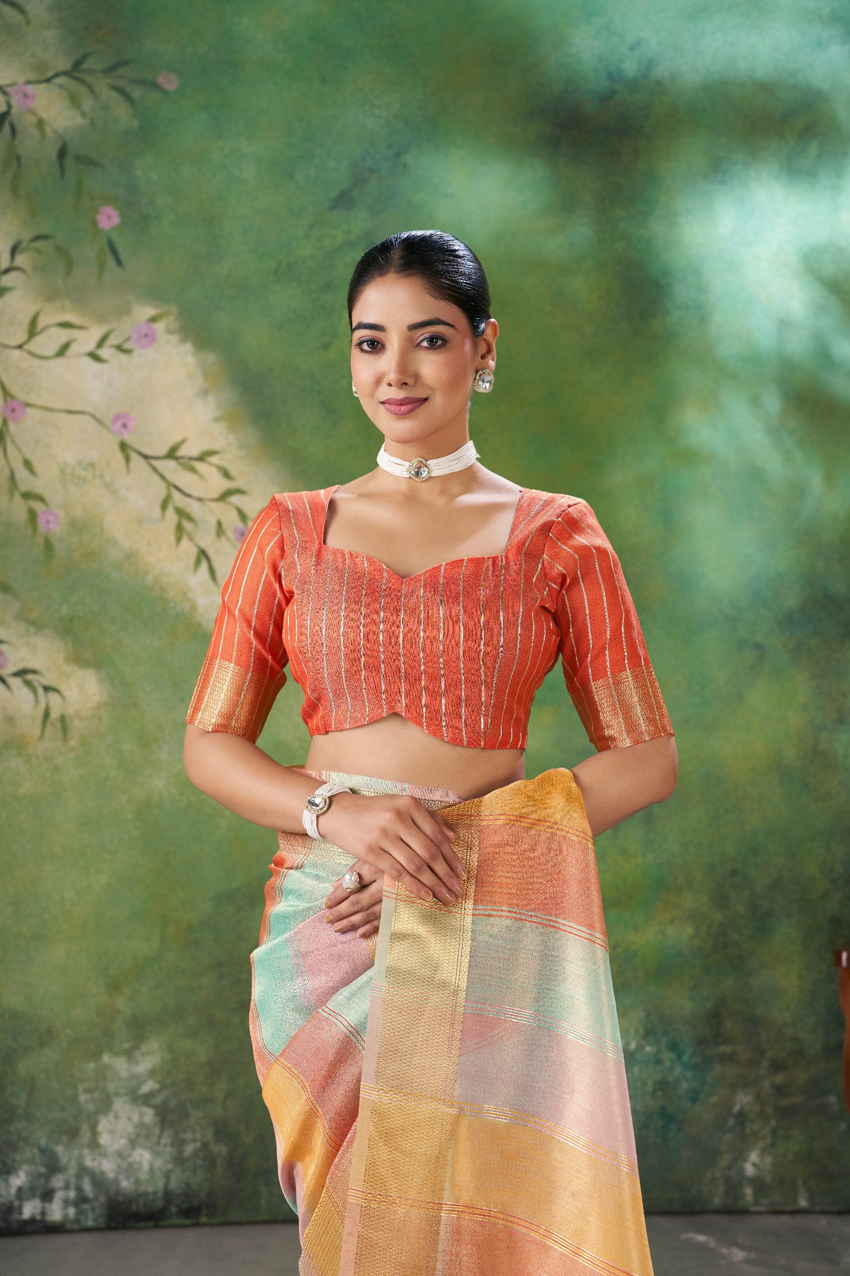 Pastel Multicolor Banarasi Silk Saree with Rich Golden Zari Weaving