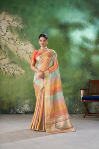 Pastel Multicolor Banarasi Silk Saree with Rich Golden Zari Weaving