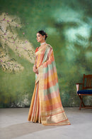 Pastel Multicolor Banarasi Silk Saree with Rich Golden Zari Weaving